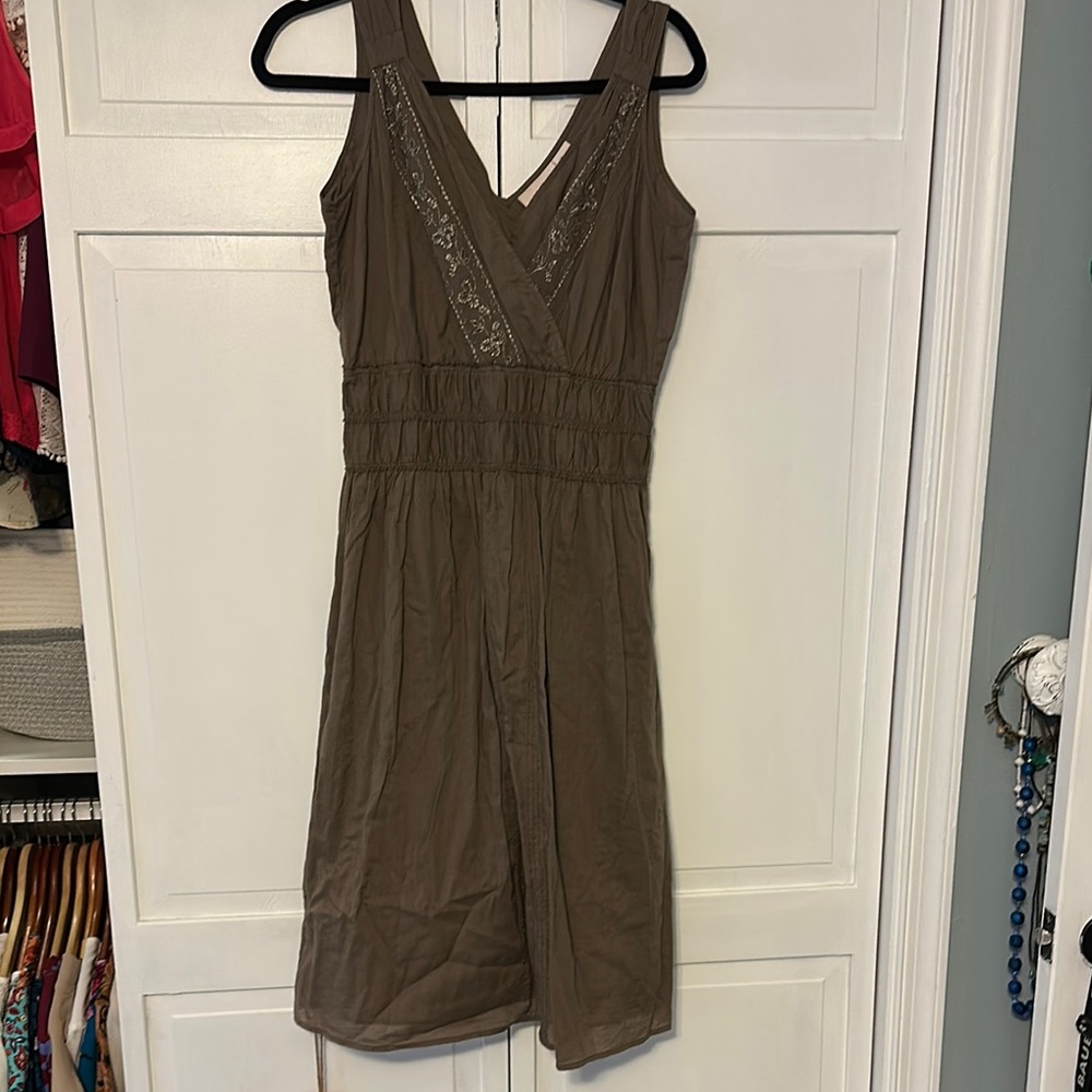 DKNY Brown Ruched Wrap Midi Dress